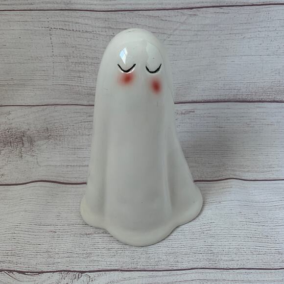 White Halloween Blushing Ghost with Rosy Cheeks Ceramic 8 1/2"H - Picture 11 of 11